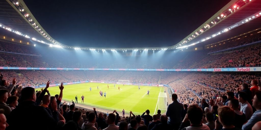 Estádio cheio durante jogo entre Preston e Aston Villa.